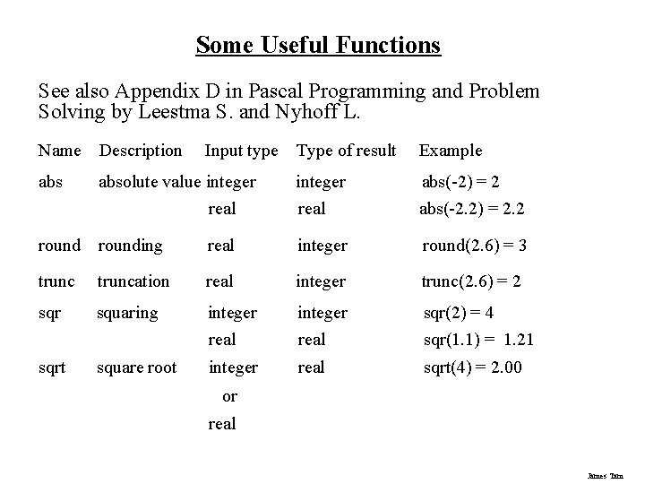 Some Useful Functions See also Appendix D in Pascal Programming and Problem Solving by