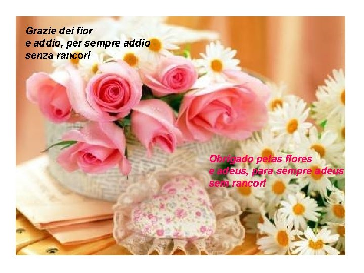 Grazie dei fior e addio, per sempre addio senza rancor! Obrigado pelas flores e