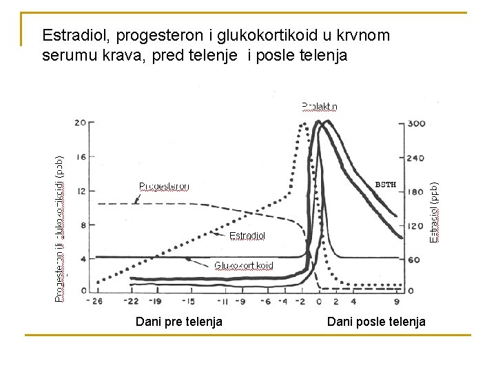Estradiol, progesteron i glukokortikoid u krvnom serumu krava, pred telenje i posle telenja Dani