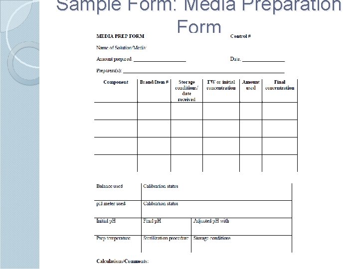 Sample Form: Media Preparation Form 