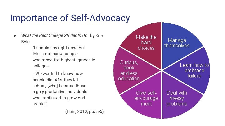 Importance of Self-Advocacy ● What the Best College Students Do by Ken Bain “I Importance of Self-Advocacy ● What the Best College Students Do by Ken Bain “I