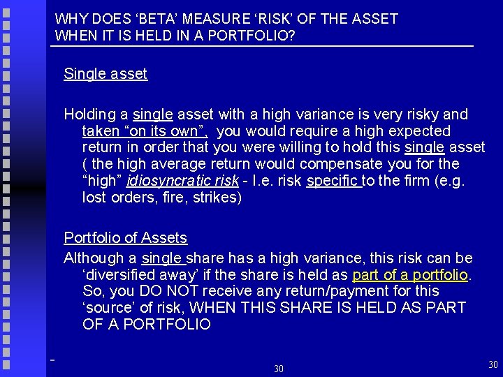 WHY DOES ‘BETA’ MEASURE ‘RISK’ OF THE ASSET WHEN IT IS HELD IN A