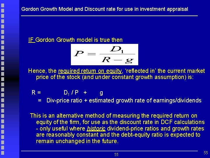 Gordon Growth Model and Discount rate for use in investment appraisal IF Gordon Growth