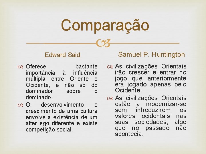 Comparação Edward Said Oferece bastante importância à influência múltipla entre Oriente e Ocidente, e