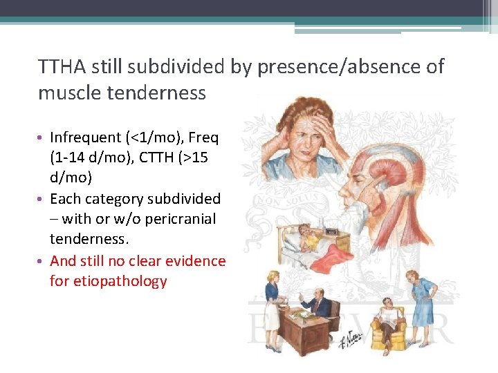 TTHA still subdivided by presence/absence of muscle tenderness • Infrequent (<1/mo), Freq (1 -14