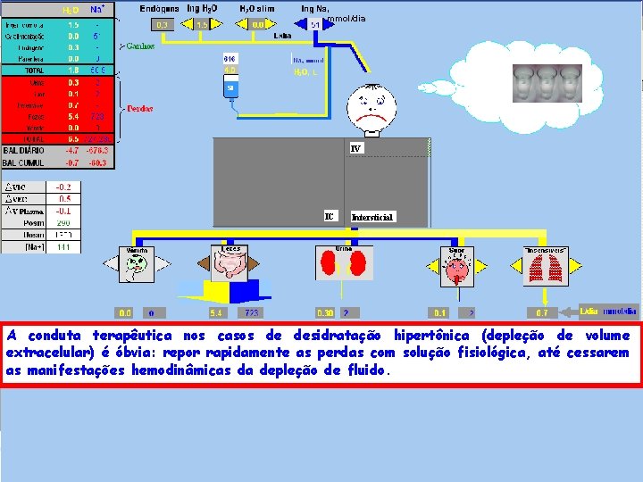 , mmol/dia IV IC Intersticial A conduta terapêutica nos casos de desidratação hipertônica (depleção