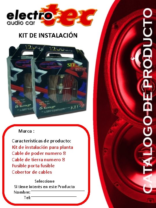 KIT DE INSTALACIÓN Marca : Características de producto: Kit de instalación para planta Cable