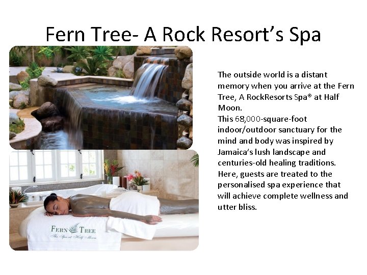 Fern Tree- A Rock Resort’s Spa The outside world is a distant memory when