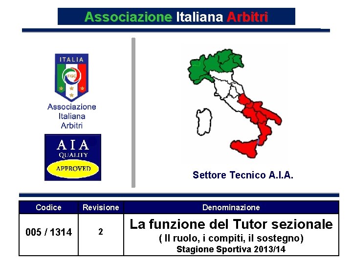 Associazione Italiana Arbitri Settore Tecnico A. I. A. QUALITY Revisione Codice 005 / 1314