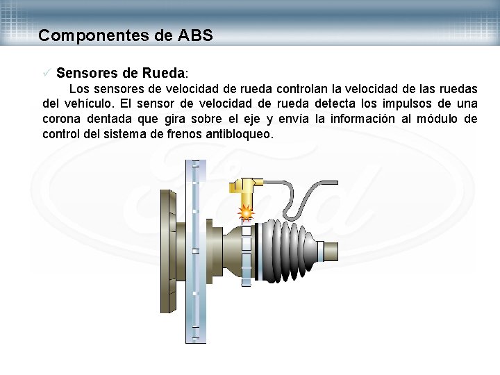 Componentes de ABS ü Sensores de Rueda: Los sensores de velocidad de rueda controlan