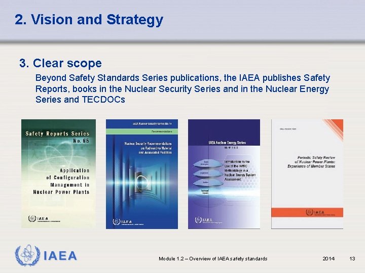 2. Vision and Strategy 3. Clear scope Beyond Safety Standards Series publications, the IAEA