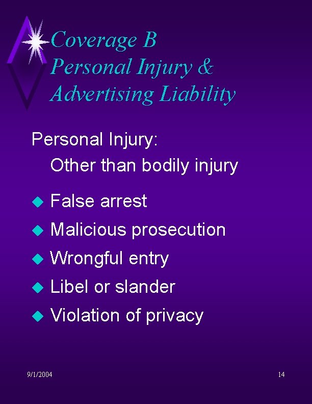Coverage B Personal Injury & Advertising Liability Personal Injury: Other than bodily injury u