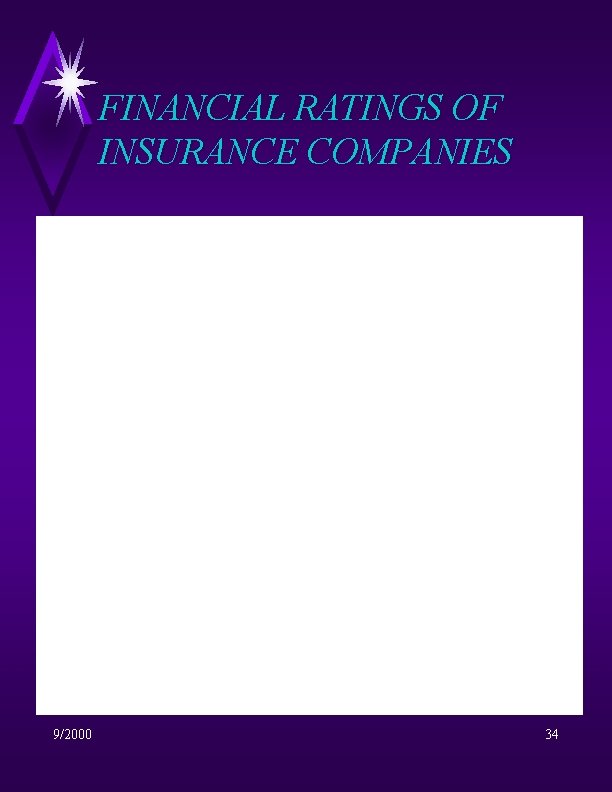 FINANCIAL RATINGS OF INSURANCE COMPANIES 9/2000 34 