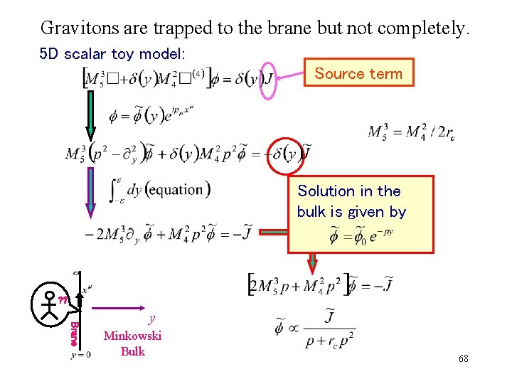 Gravitons are trapped to the brane but not completely. 5 D scalar toy model: