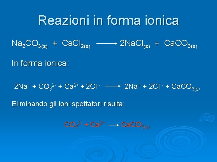 Reazioni in forma ionica Na 2 CO 3(s) + Ca. Cl 2(s) 2 Na.