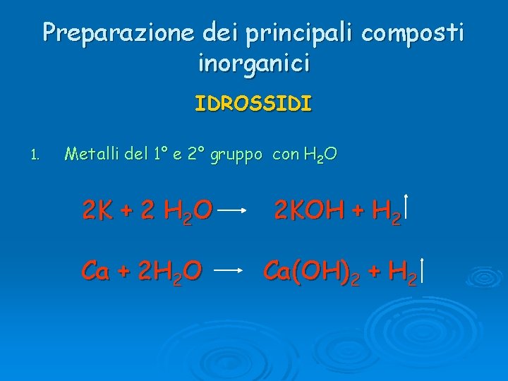 Preparazione dei principali composti inorganici IDROSSIDI 1. Metalli del 1° e 2° gruppo con