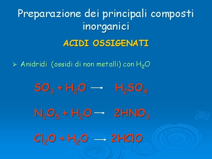 Preparazione dei principali composti inorganici ACIDI OSSIGENATI Ø Anidridi (ossidi di non metalli) con