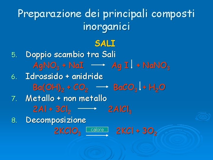 Preparazione dei principali composti inorganici 5. 6. 7. 8. SALI Doppio scambio tra Sali