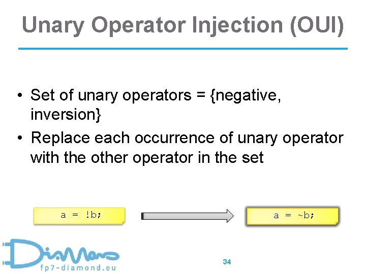 Unary Operator Injection (OUI) • Set of unary operators = {negative, inversion} • Replace