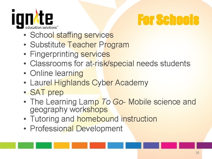 For Schools • • School staffing services Substitute Teacher Program Fingerprinting services Classrooms for For Schools • • School staffing services Substitute Teacher Program Fingerprinting services Classrooms for