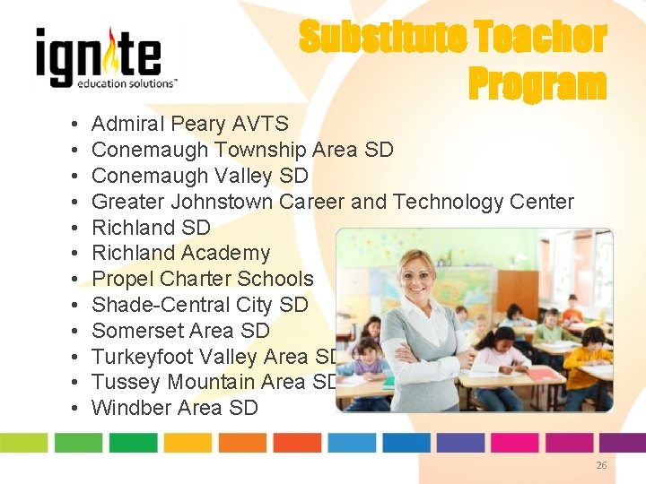 Substitute Teacher Program • • • Admiral Peary AVTS Conemaugh Township Area SD Conemaugh Substitute Teacher Program • • • Admiral Peary AVTS Conemaugh Township Area SD Conemaugh