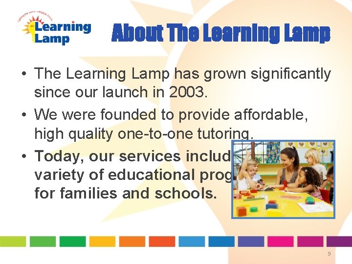 About The Learning Lamp • The Learning Lamp has grown significantly since our launch About The Learning Lamp • The Learning Lamp has grown significantly since our launch