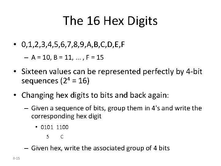 The 16 Hex Digits • 0, 1, 2, 3, 4, 5, 6, 7, 8,