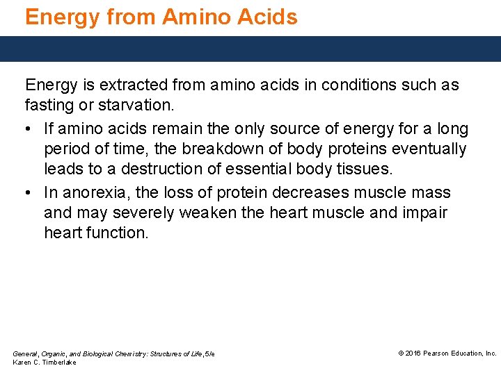 Energy from Amino Acids Energy is extracted from amino acids in conditions such as
