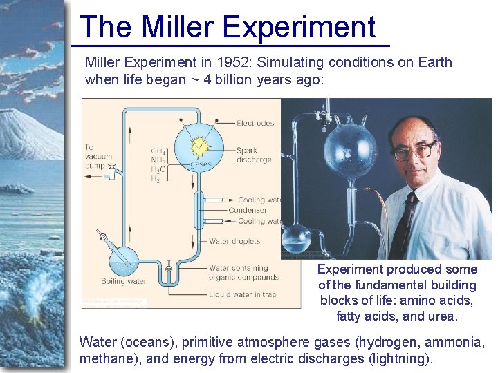 The Miller Experiment in 1952: Simulating conditions on Earth when life began ~ 4