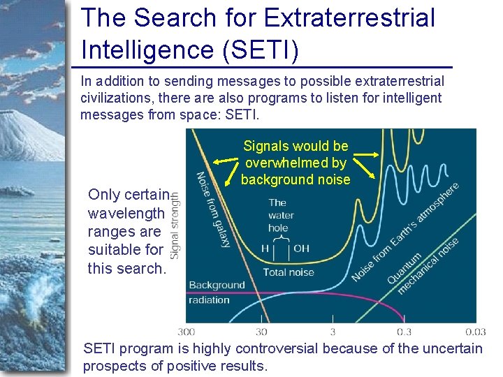 The Search for Extraterrestrial Intelligence (SETI) In addition to sending messages to possible extraterrestrial