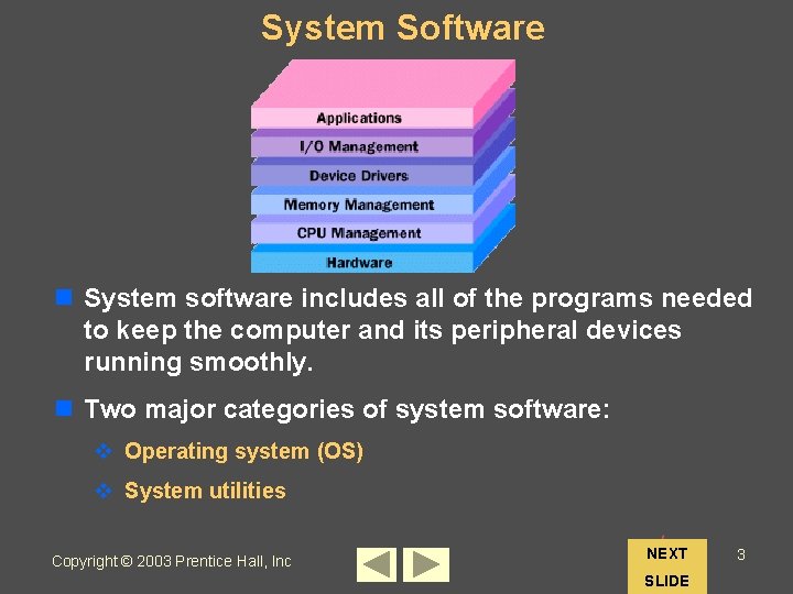 System Software n System software includes all of the programs needed to keep the