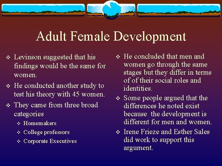 Adult Female Development v v v Levinson suggested that his findings would be the Adult Female Development v v v Levinson suggested that his findings would be the