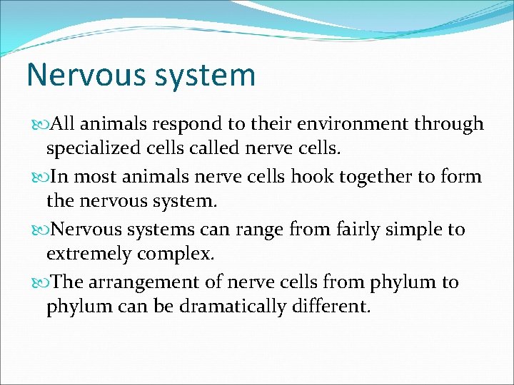 Nervous system All animals respond to their environment through specialized cells called nerve cells.