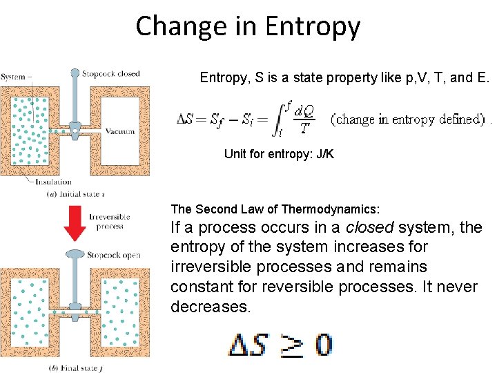 Change in Entropy, S is a state property like p, V, T, and E.