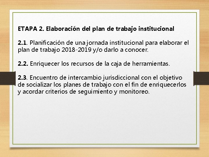 ETAPA 2. Elaboración del plan de trabajo institucional 2. 1. Planificación de una jornada