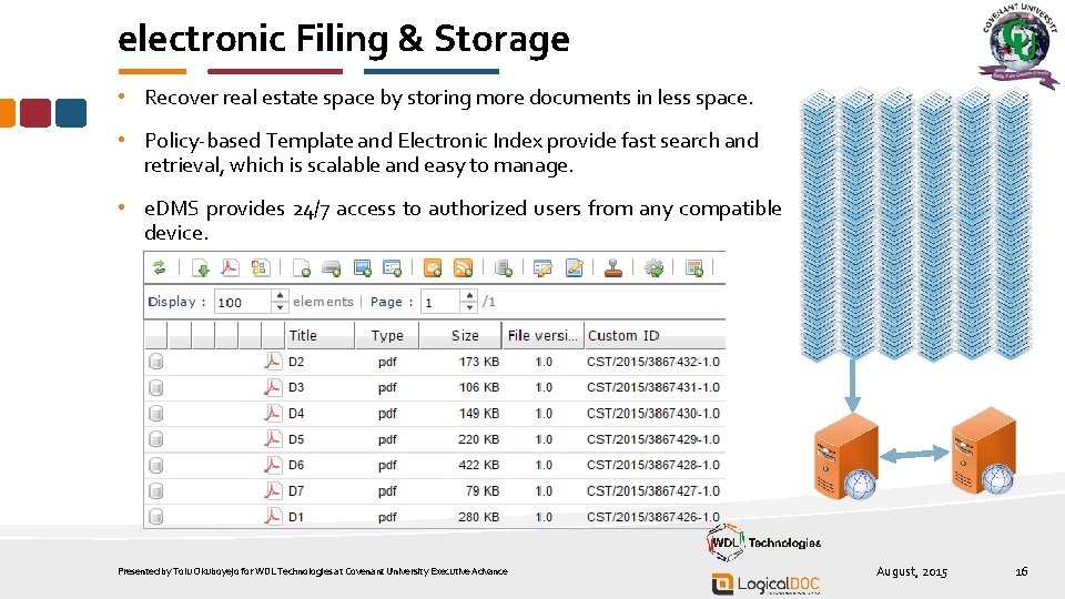 electronic Filing & Storage • Recover real estate space by storing more documents in