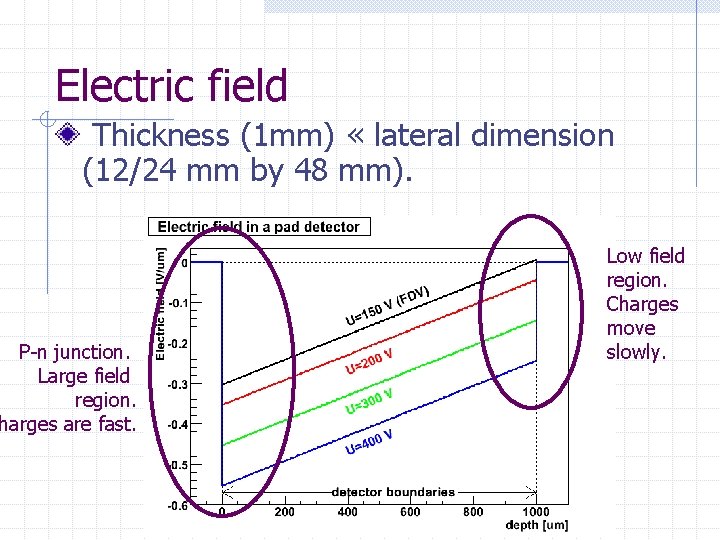 Electric field Thickness (1 mm) « lateral dimension (12/24 mm by 48 mm). P-n