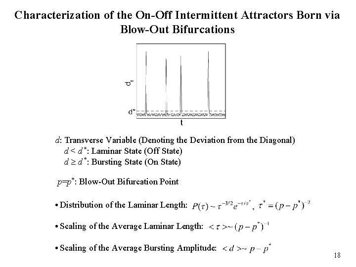 Characterization of the On-Off Intermittent Attractors Born via Blow-Out Bifurcations d: Transverse Variable (Denoting