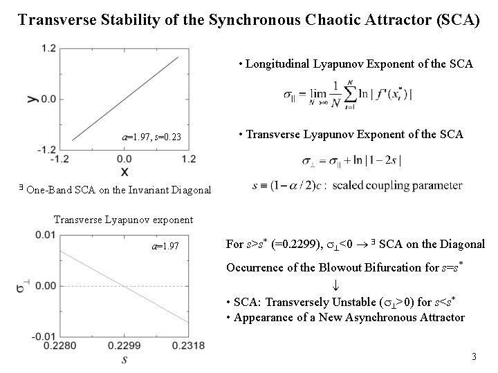 Transverse Stability of the Synchronous Chaotic Attractor (SCA) • Longitudinal Lyapunov Exponent of the