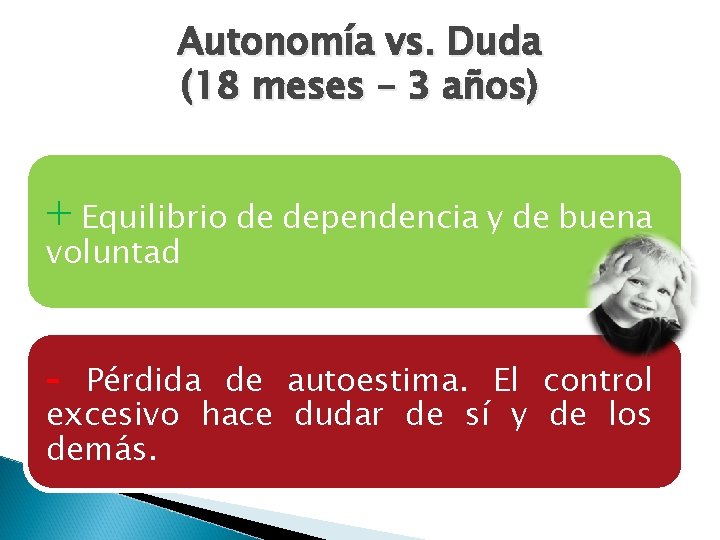 Autonomía vs. Duda (18 meses – 3 años) + Equilibrio de dependencia y de