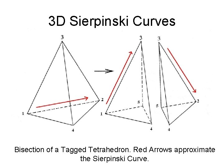 3 D Sierpinski Curves Bisection of a Tagged Tetrahedron. Red Arrows approximate the Sierpinski