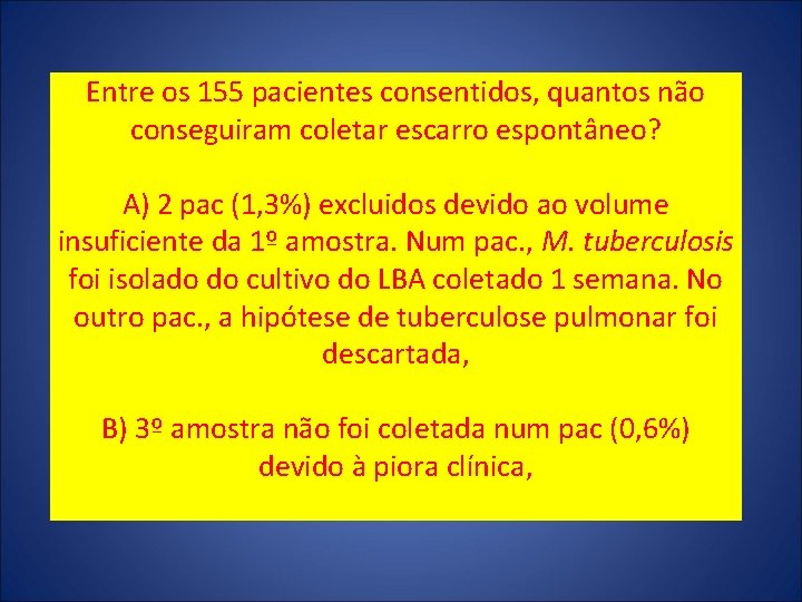 Entre os 155 pacientes consentidos, quantos não conseguiram coletar escarro espontâneo? A) 2 pac