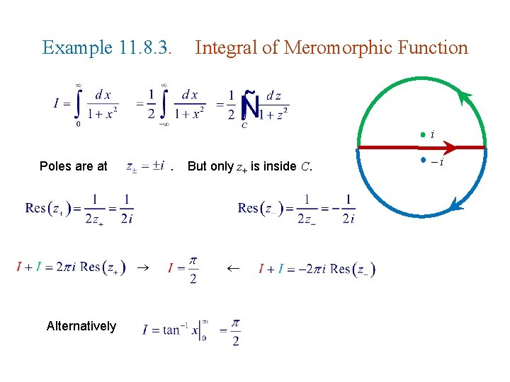 Example 11. 8. 3. Integral of Meromorphic Function i Poles are at . Alternatively