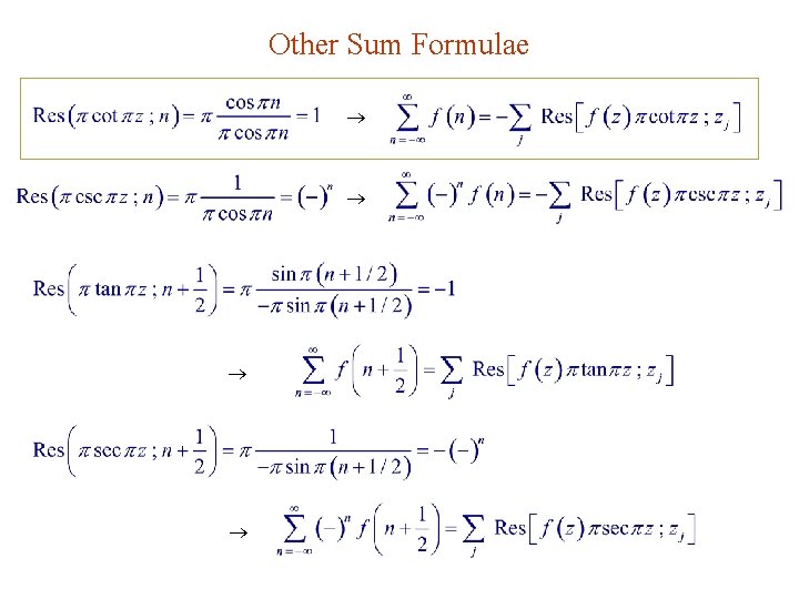 Other Sum Formulae 