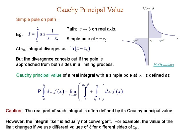 Cauchy Principal Value Simple pole on path : Path: a b on real axis.