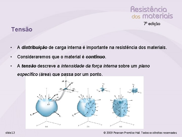 Tensão • A distribuição de carga interna é importante na resistência dos materiais. •