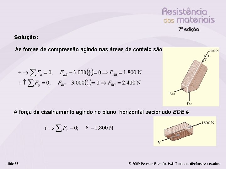 Solução: As forças de compressão agindo nas áreas de contato são A força de