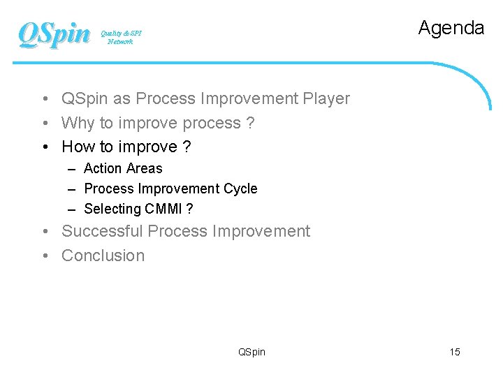 QSpin Agenda Quality & SPI Network • QSpin as Process Improvement Player • Why