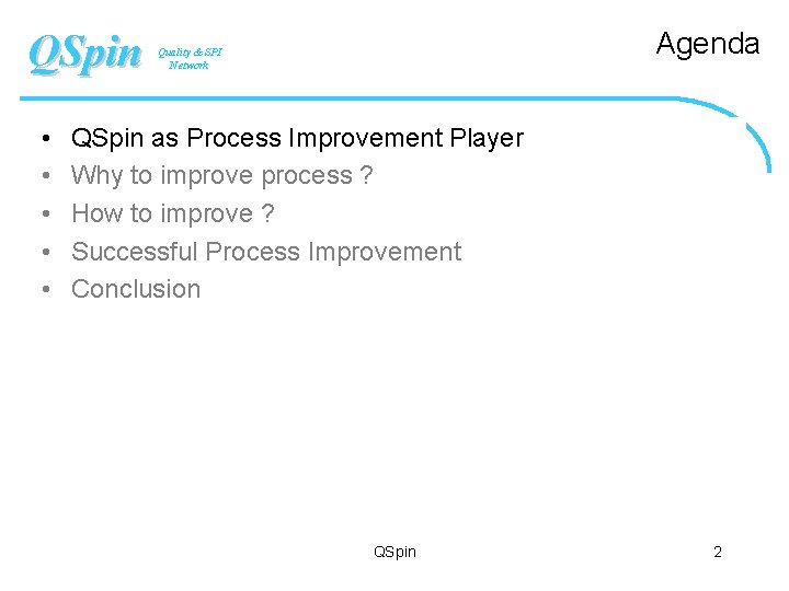QSpin • • • Agenda Quality & SPI Network QSpin as Process Improvement Player