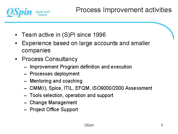 QSpin Quality & SPI Network Process Improvement activities • Team active in (S)PI since